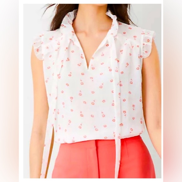 Ann Taylor Floral Tie Neck Ruffle Yoke Top Size Small - Picture 2 of 8